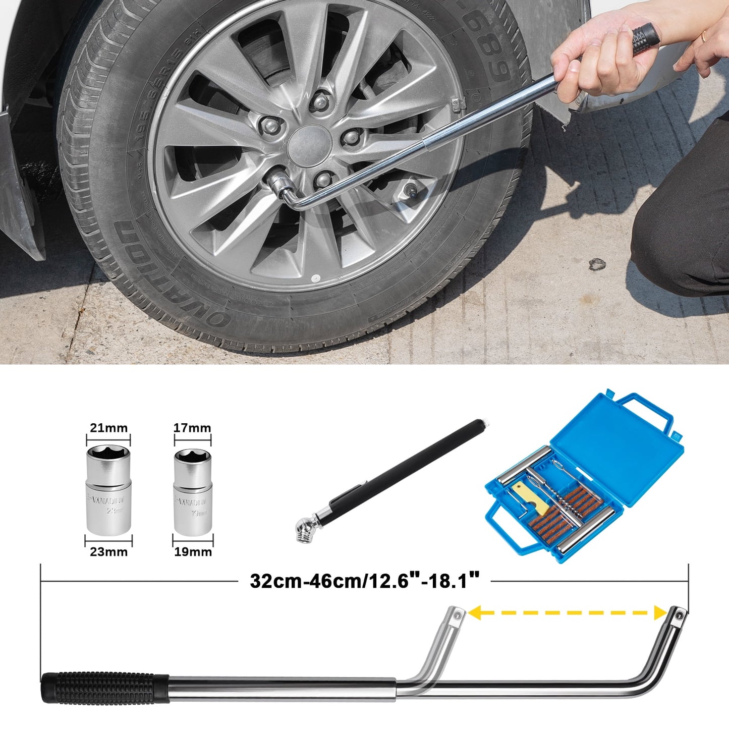 3 Ton Car Jack & Jack Stands Kit – Scissor Jack, 3T Jack Stands (2 Pack), Lug Wrench, Tire Repair Tools – Car Kit for Cars, SUVs
