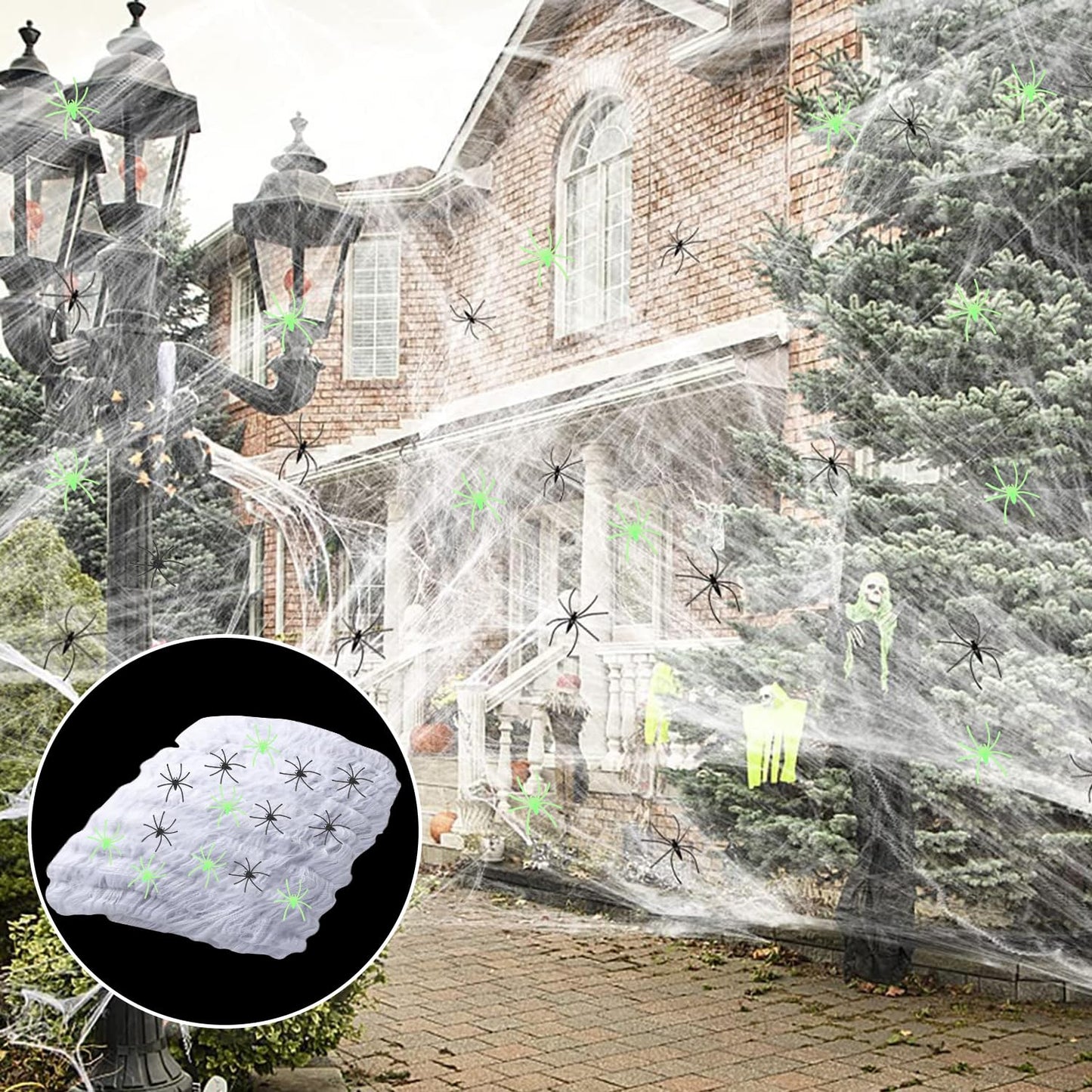 1600 sq ft Spider Web Halloween Decorations, with 25 Black Spiders, 25 Reflective Spiders, Super Stretched Spider Webs for Halloween Indoor and Outdoor Party Supplies