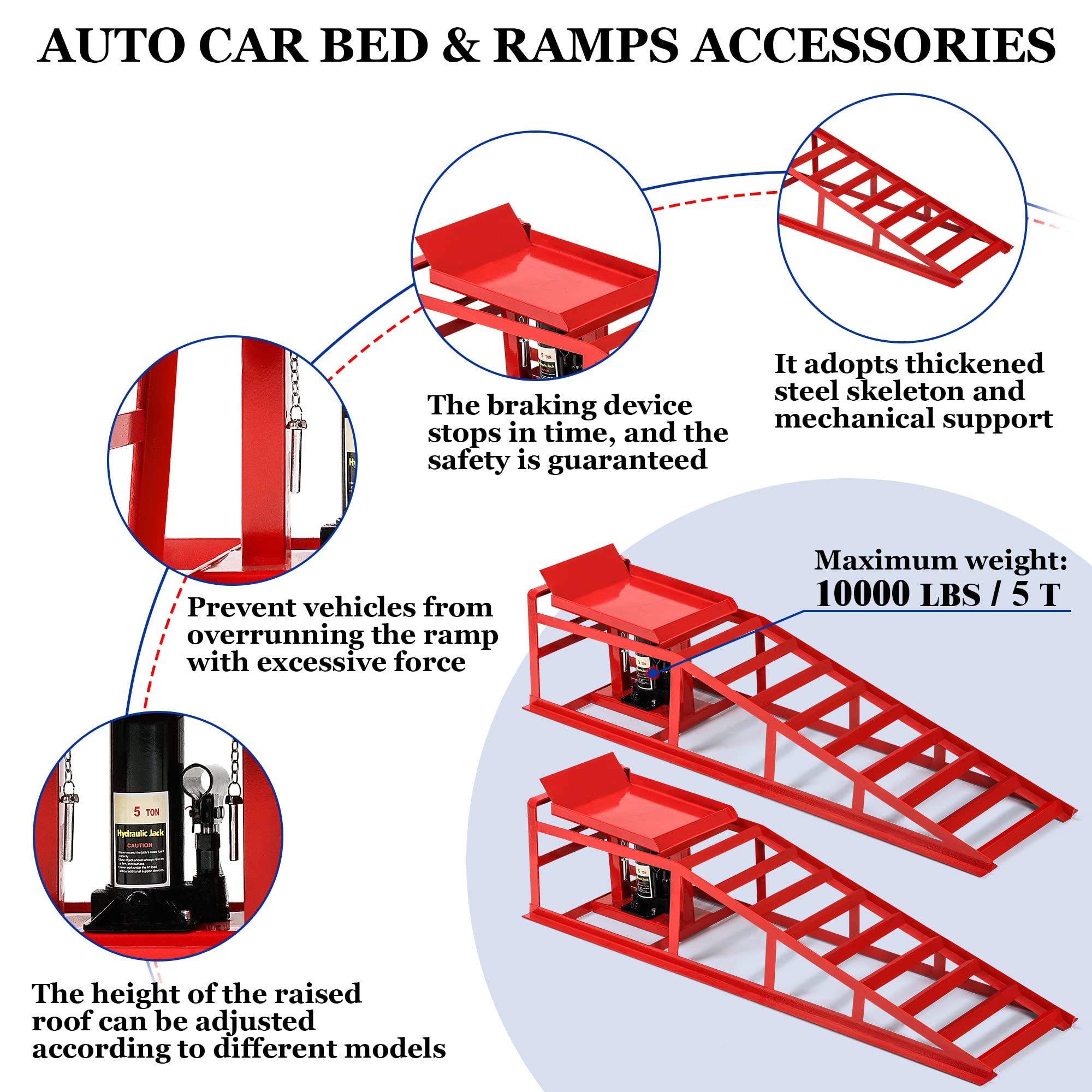 Garage Inspection Ramp Lafati 2-Pack Hydraulic Car Ramps: Heavy-Duty Vehicle Ramps with 5T