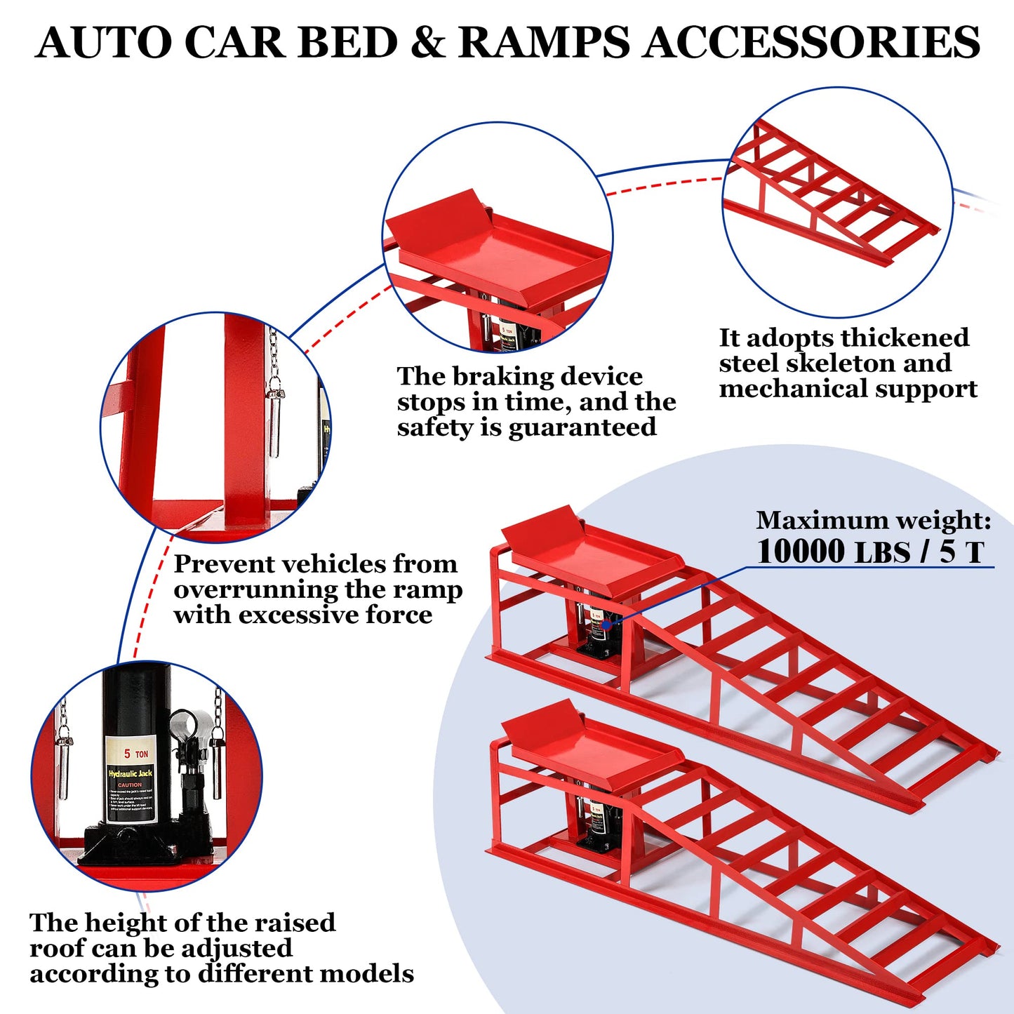 Lafati 2-Pack Hydraulic Car Ramps: Heavy-Duty Vehicle Ramps with 5T / 10000lbs Load Capacity, Portable Design for Effortless Oil Changes and Car Lifts. Perfect for Professional or Home Garage Use