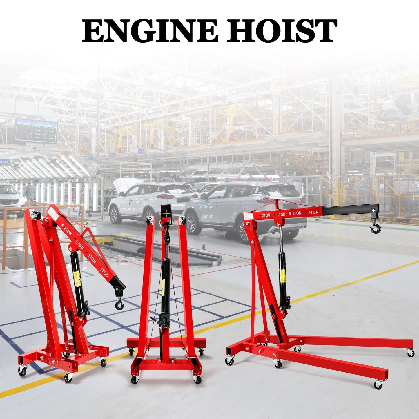 Lafati 2-Ton (4,000 lbs) Heavy-Duty Folding Hydraulic Motor Engine Hoist Crane Jack, Cherry Picker Hickened Steel Air Hydraulic Truck Shop Crane with Hitch