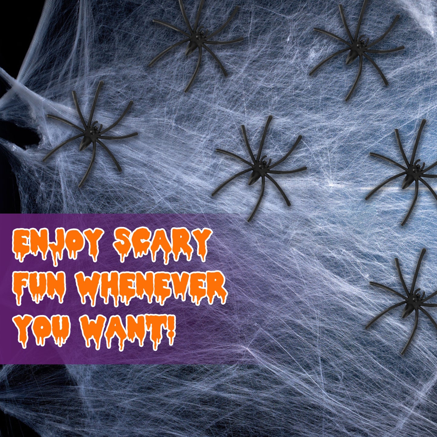1300 square feet Halloween spider web decoration, including 50 fake spiders, super strong elastic spider web, suitable for Halloween indoor and outdoor decoration.