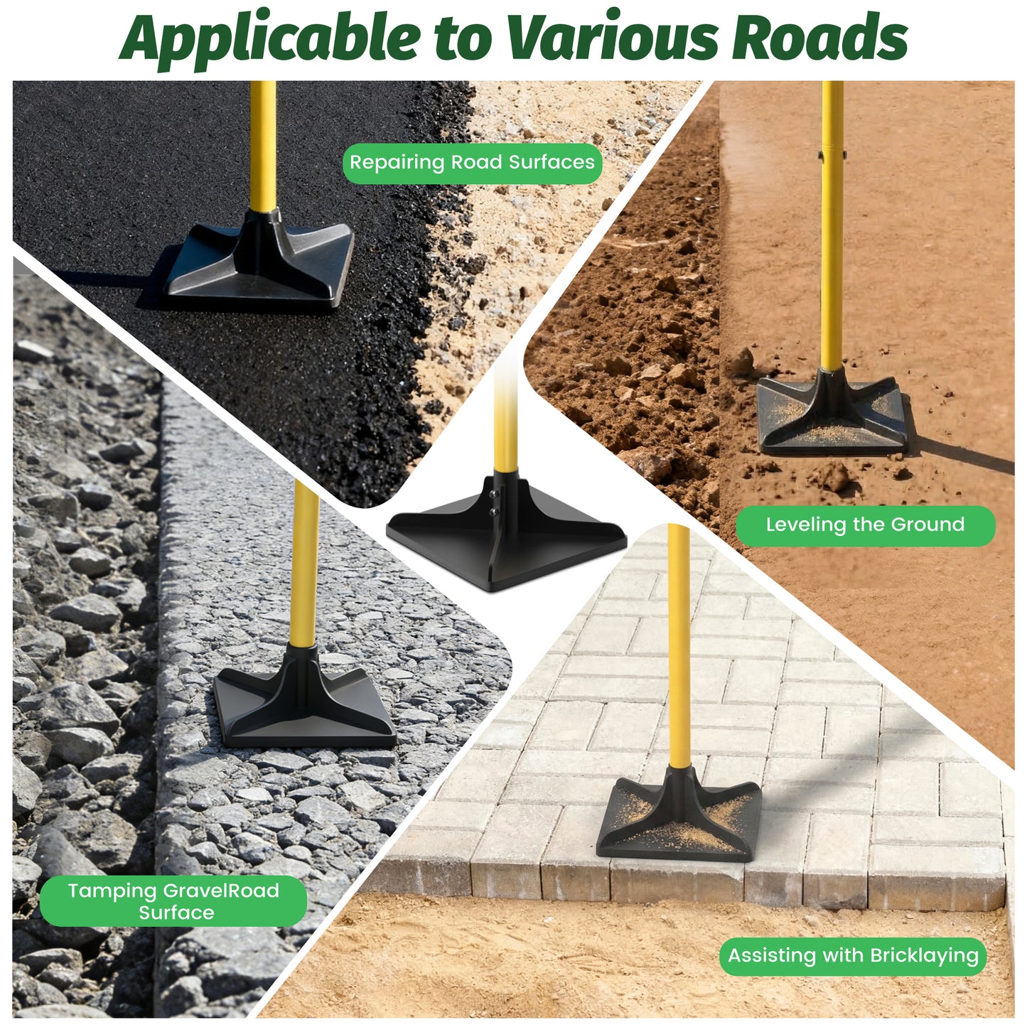 8"x8" Steel Tamper with 48" Handle, Heavy Duty Handle Tamper with Comfortable Rubber Grip, Garden Tamper Tool for Leveling Ground Gravel Soil Asphalt Sand Installing pavers and Repairin