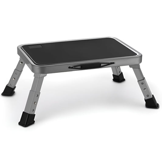 Lafati RV Step Stool Folding Platform Step, Gray Stainless Steel, for RV, Motorhome, Trailer, SUV, Camper, with Anti-Slip Surface, Rubber Feet, 1 Piece