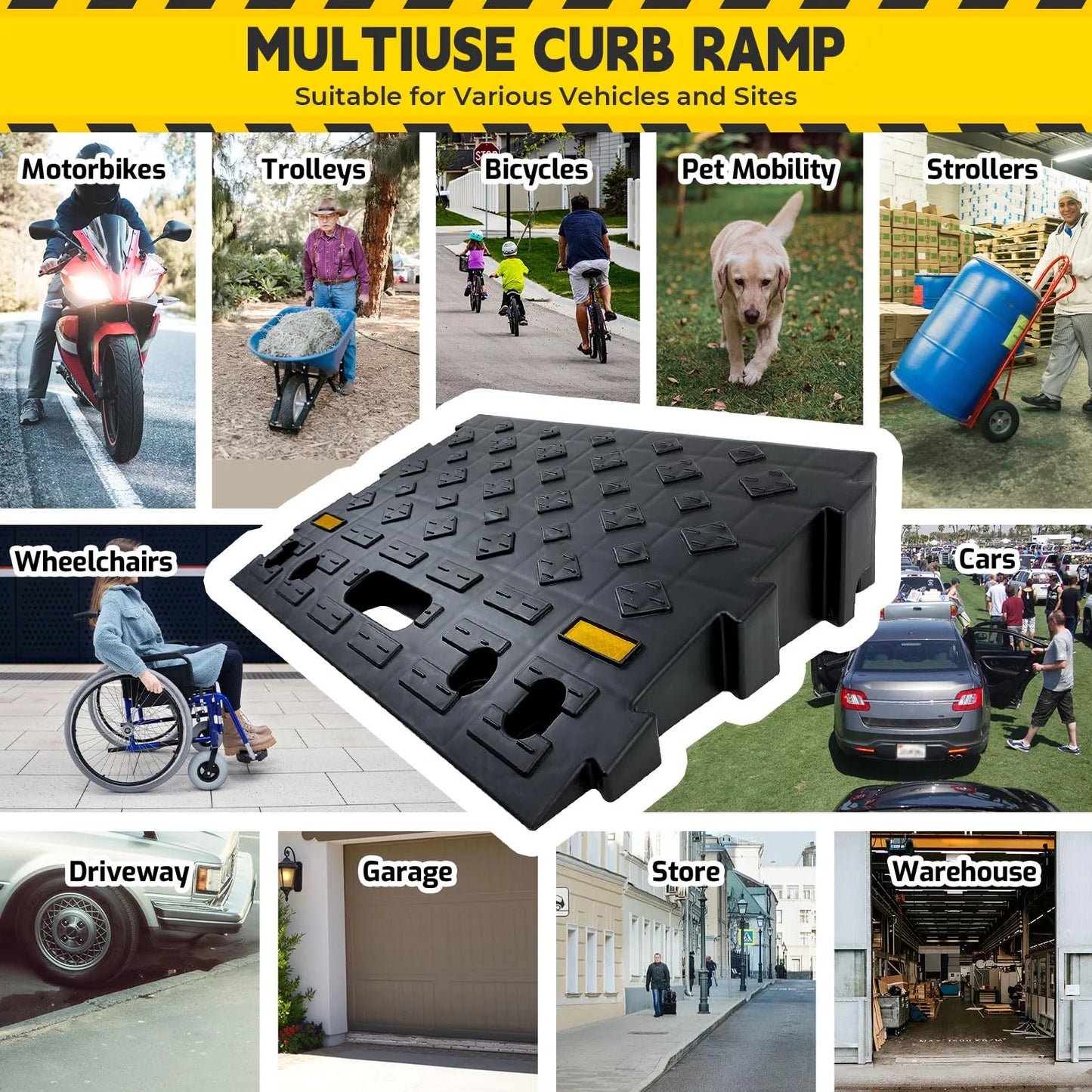 4" High 2 PCS Driveway Curb Ramps，Rubber Curb Ramps  for Sidewalk Lawn Mower Cars Wheelchairs Pet Mobility，Load Capacity 6600 lbs