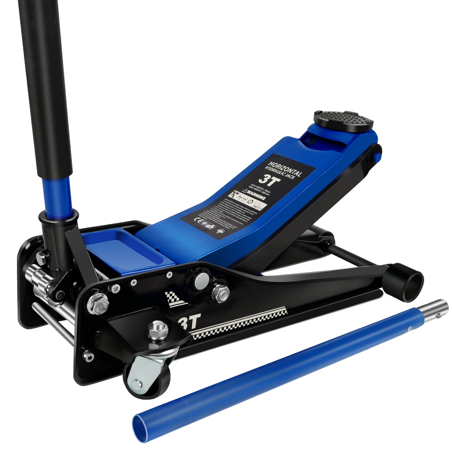 3 Ton / 6600 lbs Low Profile Floor Jack, Dual Piston Quick Lift Pump, 75mm-460mm Lifting Range, Heavy-Duty Steel with 360° Rubber Saddle and Foam Handle - Blue