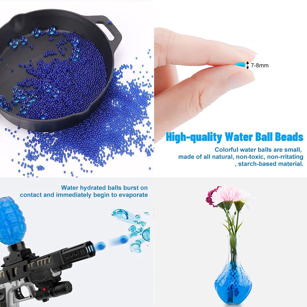 Water Balls Beads Refill Ammo (7-8 mm,10 Pack,10000 Pieces Per Pack),Gel Splater Ball Blaster Bullets Made of Non-Toxic Eco Friendly Water Beads Compatible with Gel Ball Blaster Toy