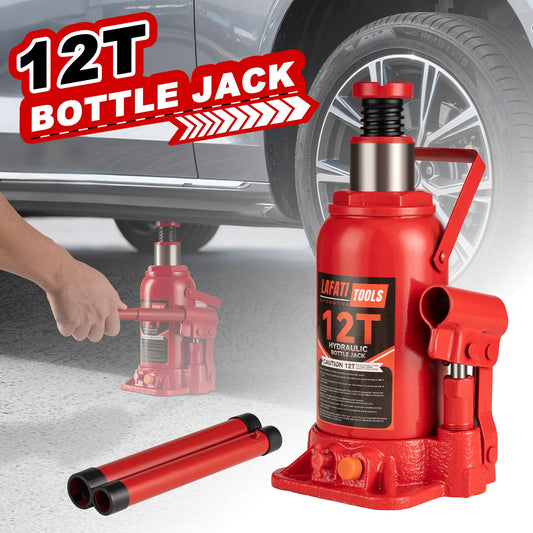 Lafati Hydraulic Welded Bottle Jack, 12 Ton (24,000 lb) Capacity, Red
