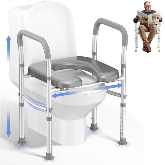 Toilet Seat Risers for Seniors, Width and Height Adjustable Raised Toilet Seat with Handles,  Fit  Elderly, Pregnant, Handicap Toilet Seat for  Any Toilet Riser Heavy Duty up to 330lbs