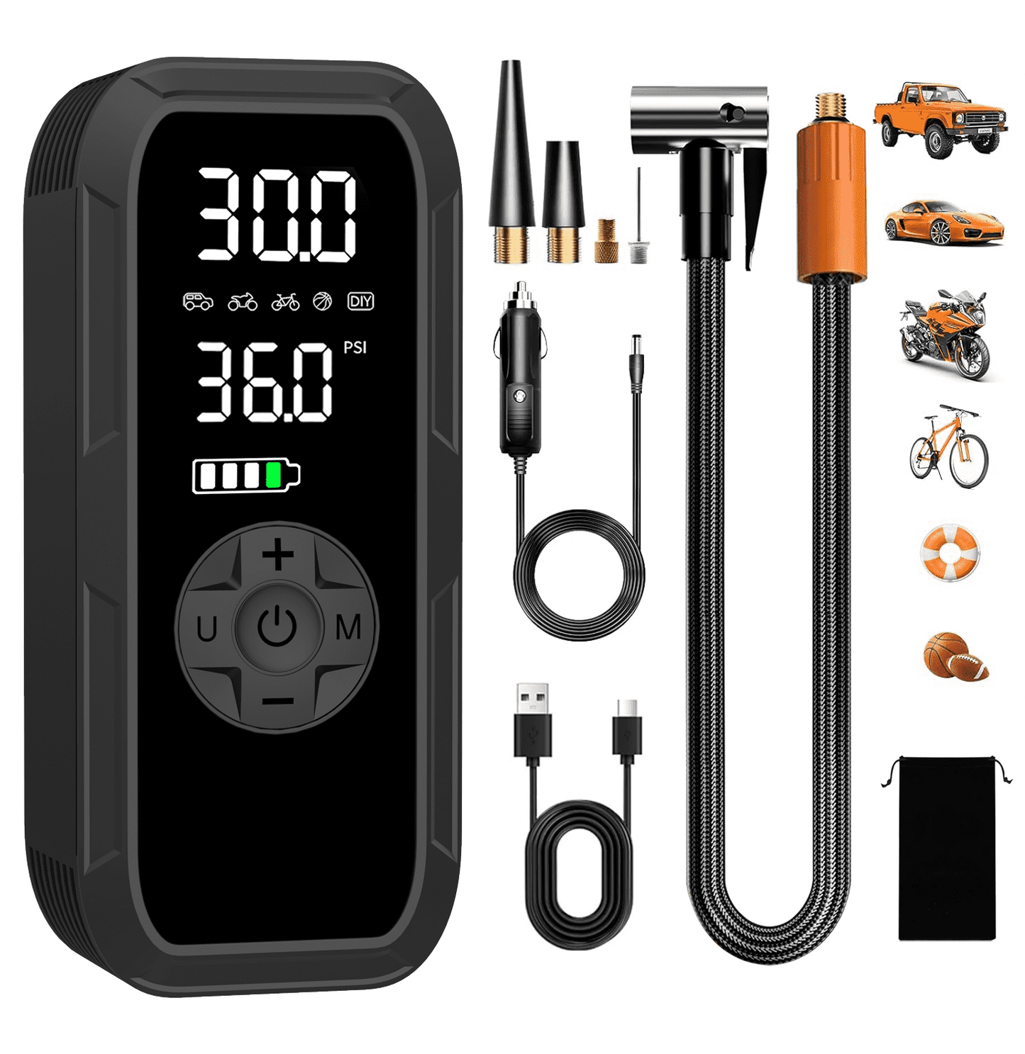 Cordless Portable Tire Inflator, 150 Psi Digital Pressure Gauge, 4500mAh Long Range Battery, Air Compressor for Car Tires with Automatic Shutoff, Emergency LED Light, Compact Automotive Pump