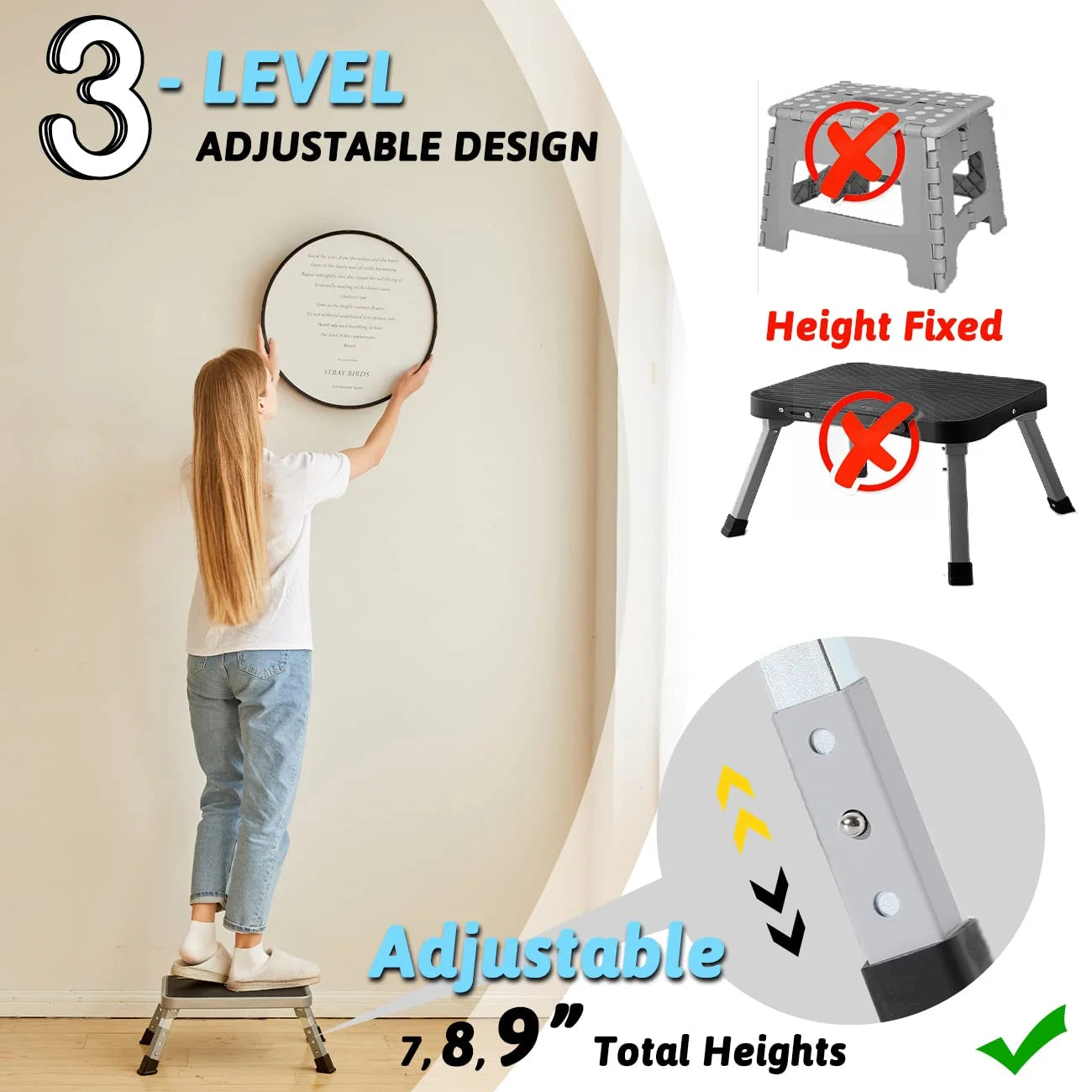 Lafati RV Step Stool Folding Platform Step, Gray Stainless Steel, for RV, Motorhome, Trailer, SUV, Camper, with Anti-Slip Surface, Rubber Feet, 1 Piece