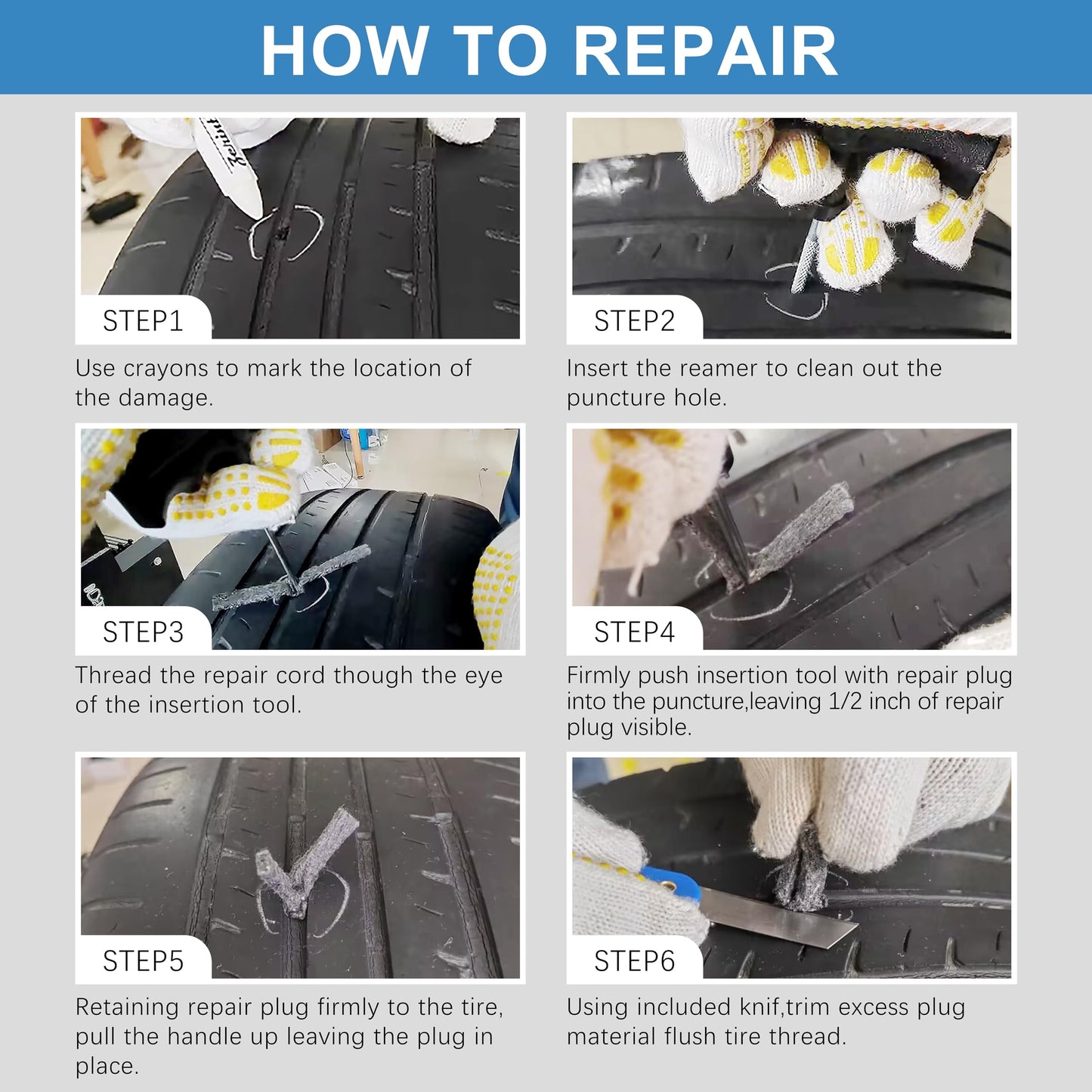 46 Pcs Professional  Tire Repair Kit,Heavy-Duty Universal Plug & Patch Kit for Tubeless Tires, with T-Handle Tool for Car, Truck, Motorcycle, RV and More