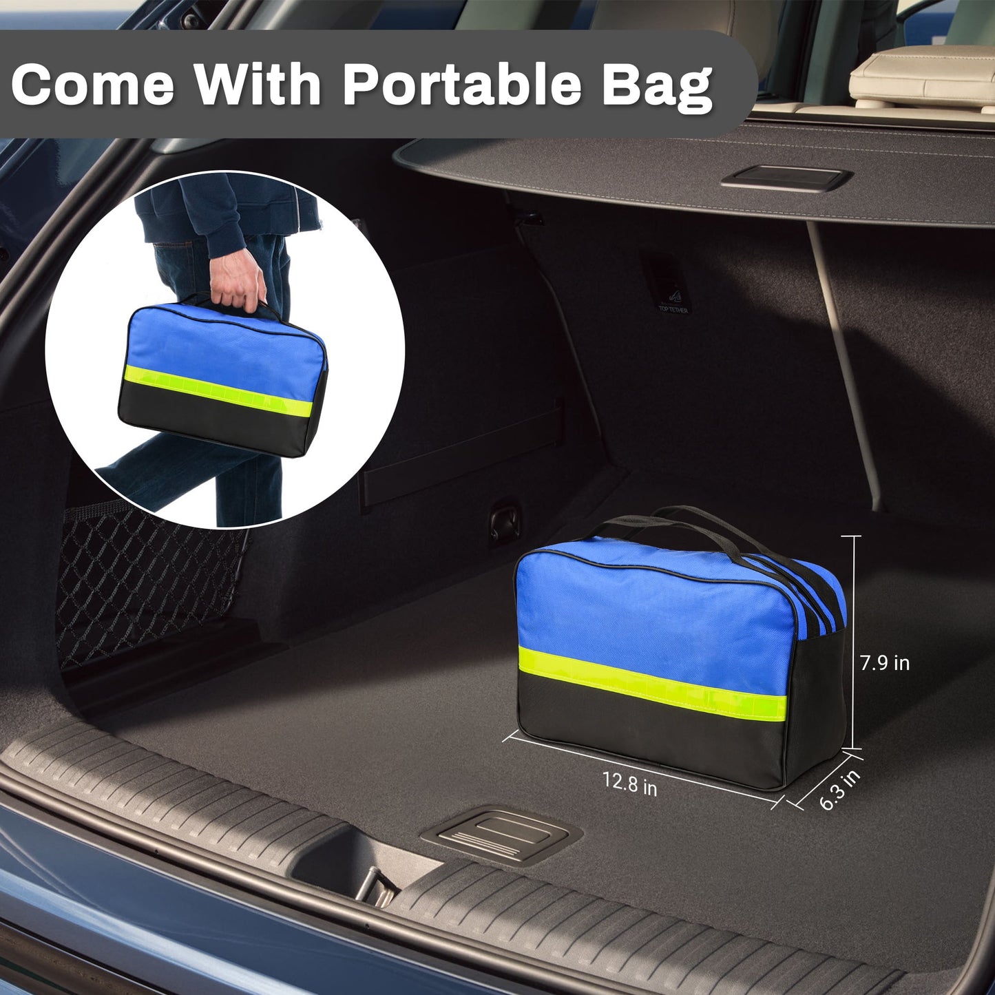 Roadside Emergency Car Kit, Car Emergency Kit with Jumper Cables, Portable Air Compressor, Tow Strap, Tool Kit, Reflective Warning for Trianglefor Travel Camping