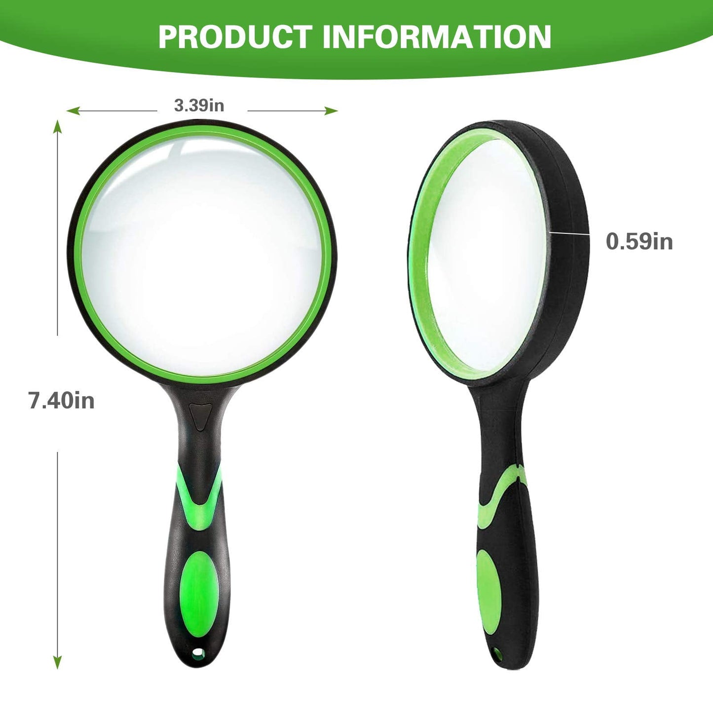Nazano 2Pcs Magnifying Glass, Rubber Handheld Magnifying Glasses for Reading Hobbies(Green)