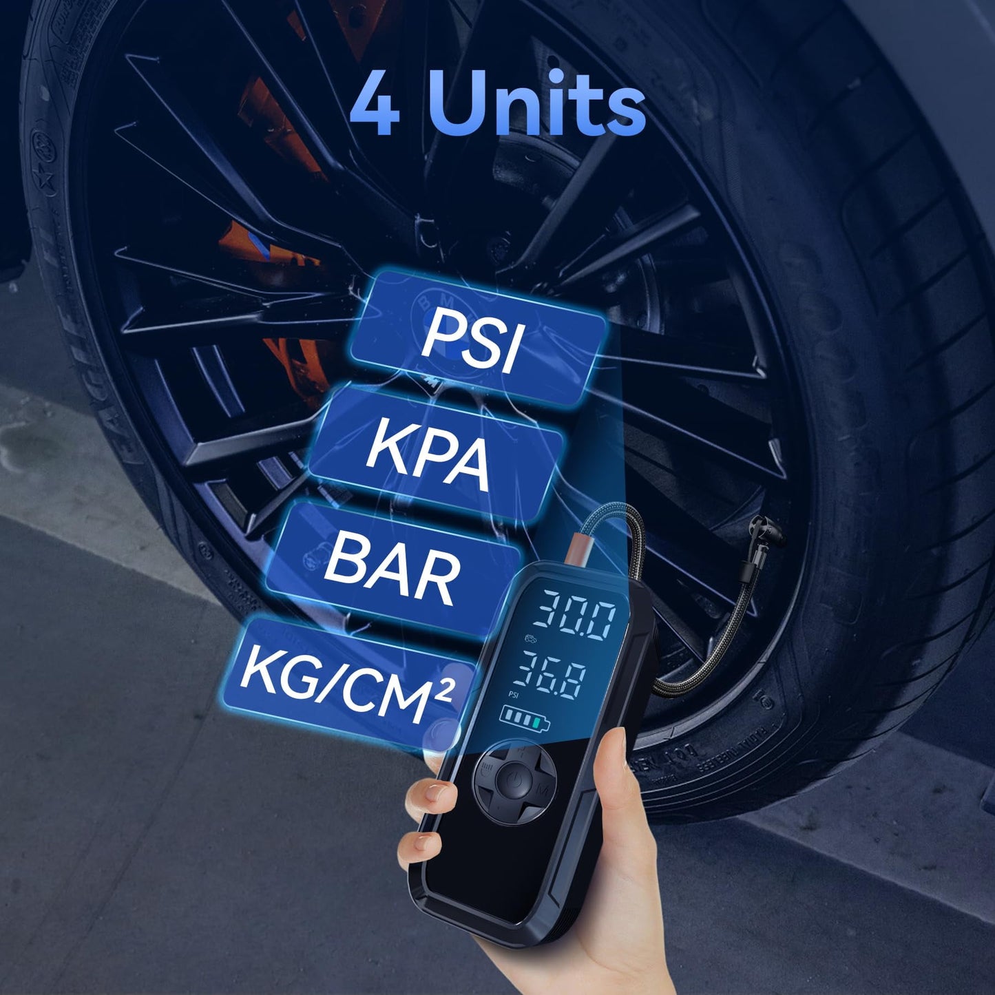 Cordless Portable Tire Inflator, 150 Psi Digital Pressure Gauge, 4500mAh Long Range Battery, Air Compressor for Car Tires with Automatic Shutoff, Emergency LED Light, Compact Automotive Pump