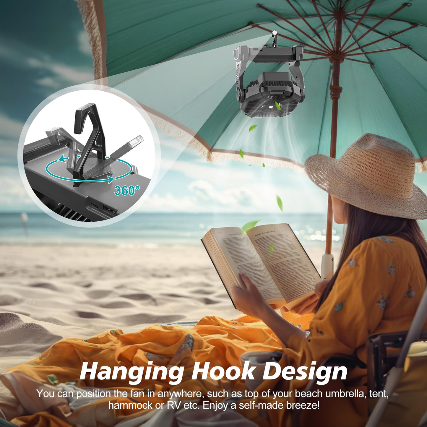 Camping Fan with LED Lantern, 11000mAh Portable Battery Operated Outdoor Fan, Personal Rechargeable Fan for Travel, Hiking, Fishing, Picnic（Orange）