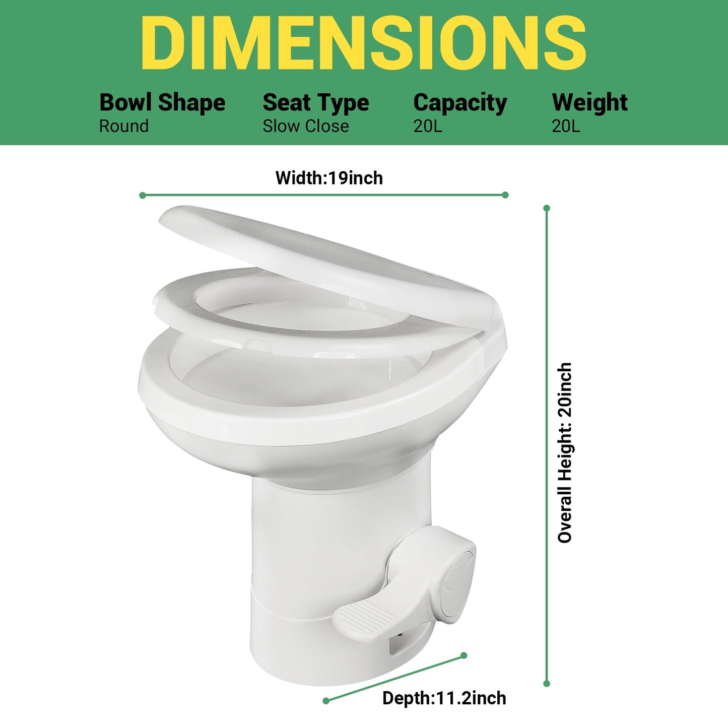 Portable RV Toilet With Pedal Flush, High Profile lightweight toilet with Hand Sprayer - White