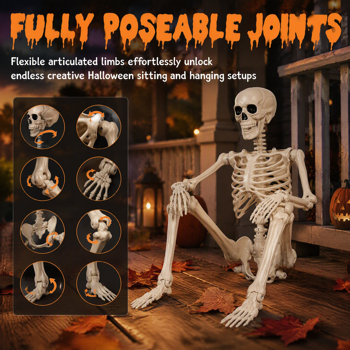 (2pack)3.3 ft Halloween skeleton decoration, with movable joints, flexible skeleton for poses, scary skeleton suitable for indoor and outdoor Halloween decorations, haunted houses, courtyards