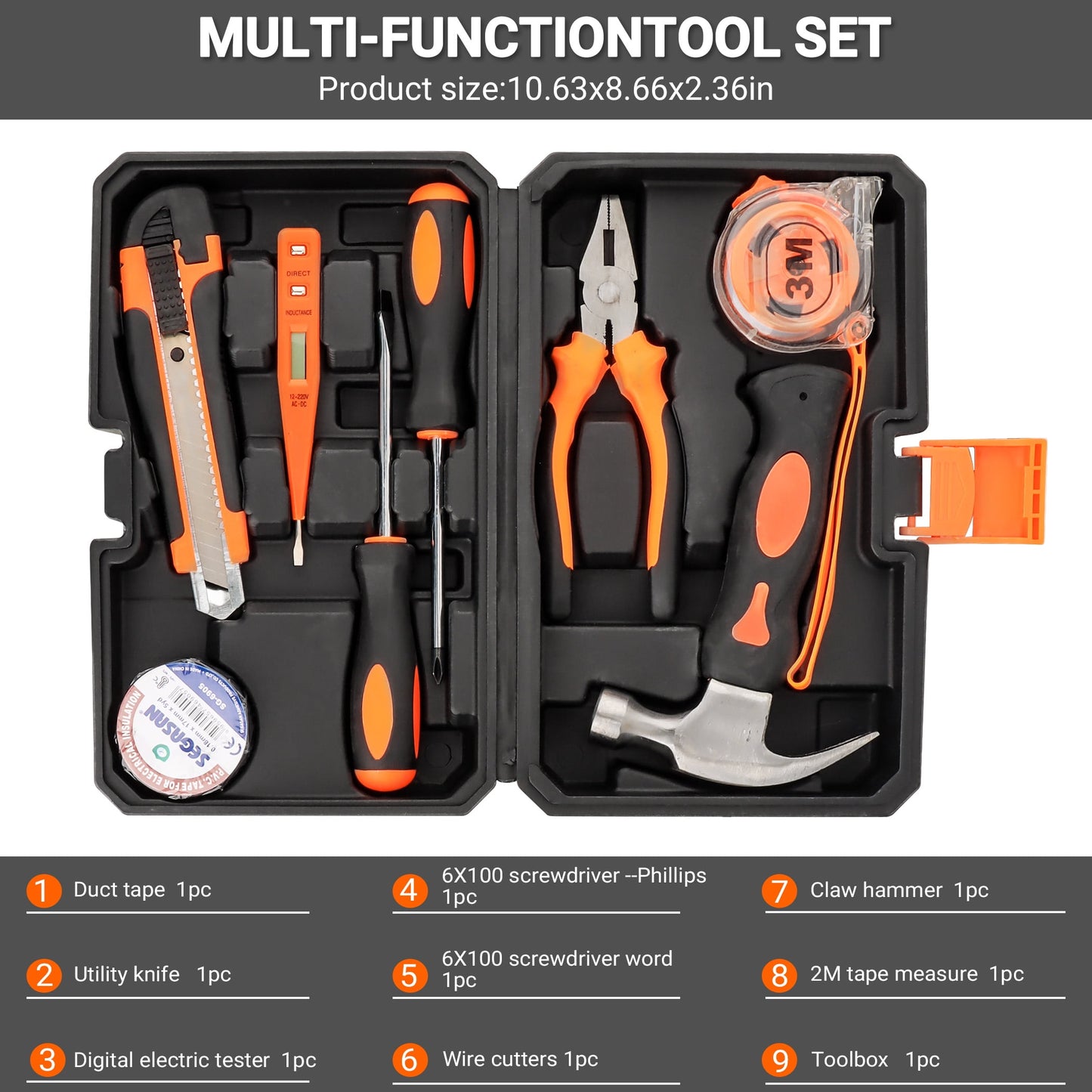 Roadside Emergency Car Kit, Car Emergency Kit with Jumper Cables, Portable Air Compressor, Tow Strap, Tool Kit, Reflective Warning for Trianglefor Travel Camping