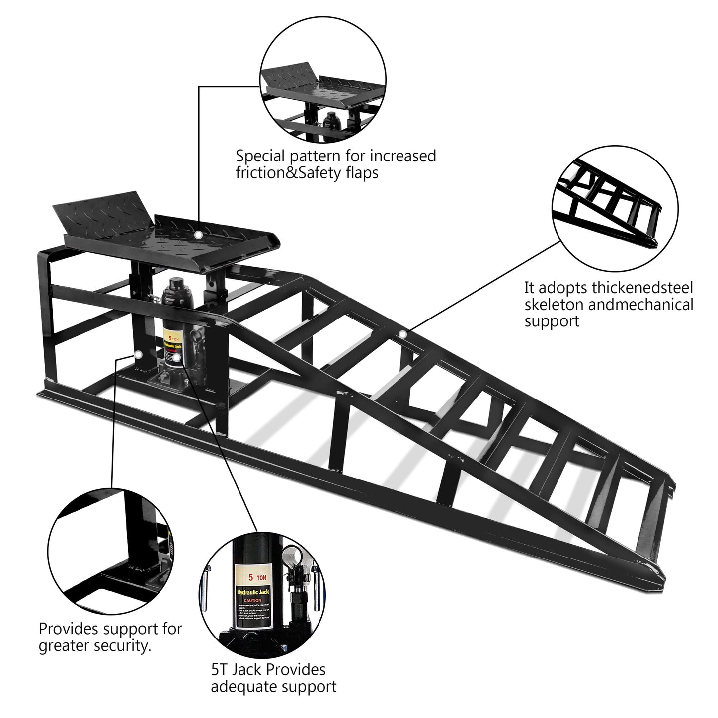 Lafati 2PCS 5T 10000lbs Hydraulic Car Ramps - Heavy Duty Steel Construction for Home Garage & Professional Use