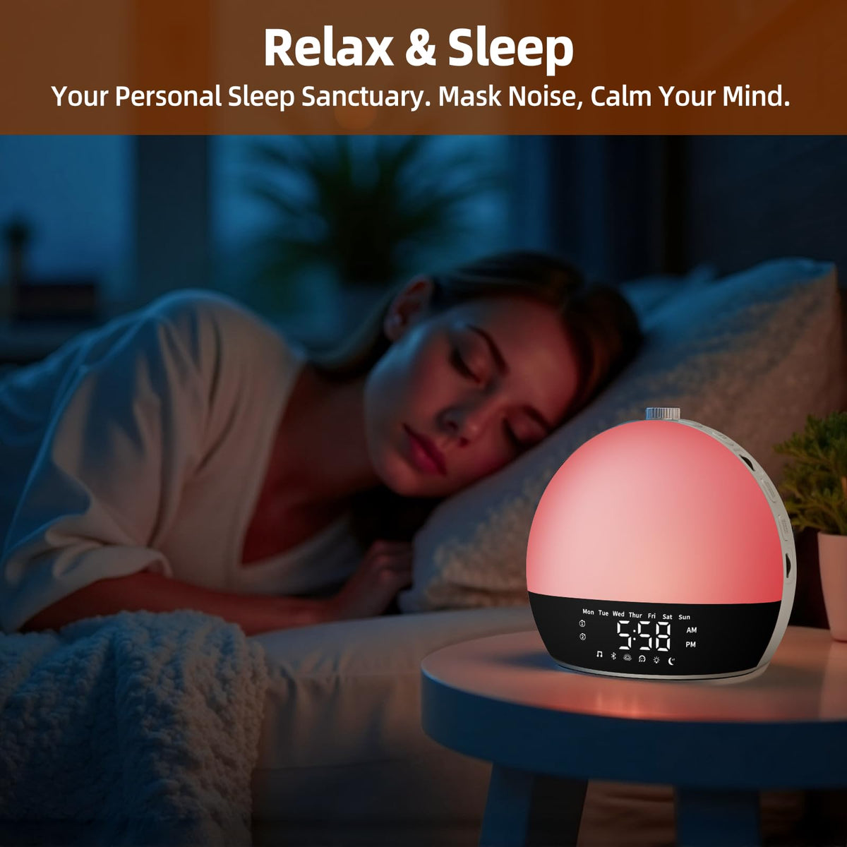 Sunrise Alarm Clock Sound Machine, Digital Alarm Clocks for Bedrooms, 18 Dimmable Night Light, 25 Sleep Sounds, White Noise Machine for Baby, Wake Up Light Alarm Clock for Heavy Sleepers