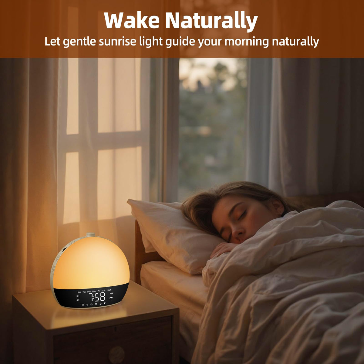 Sunrise Alarm Clock Sound Machine, Digital Alarm Clocks for Bedrooms, 18 Dimmable Night Light, 25 Sleep Sounds, White Noise Machine for Baby, Wake Up Light Alarm Clock for Heavy Sleepers