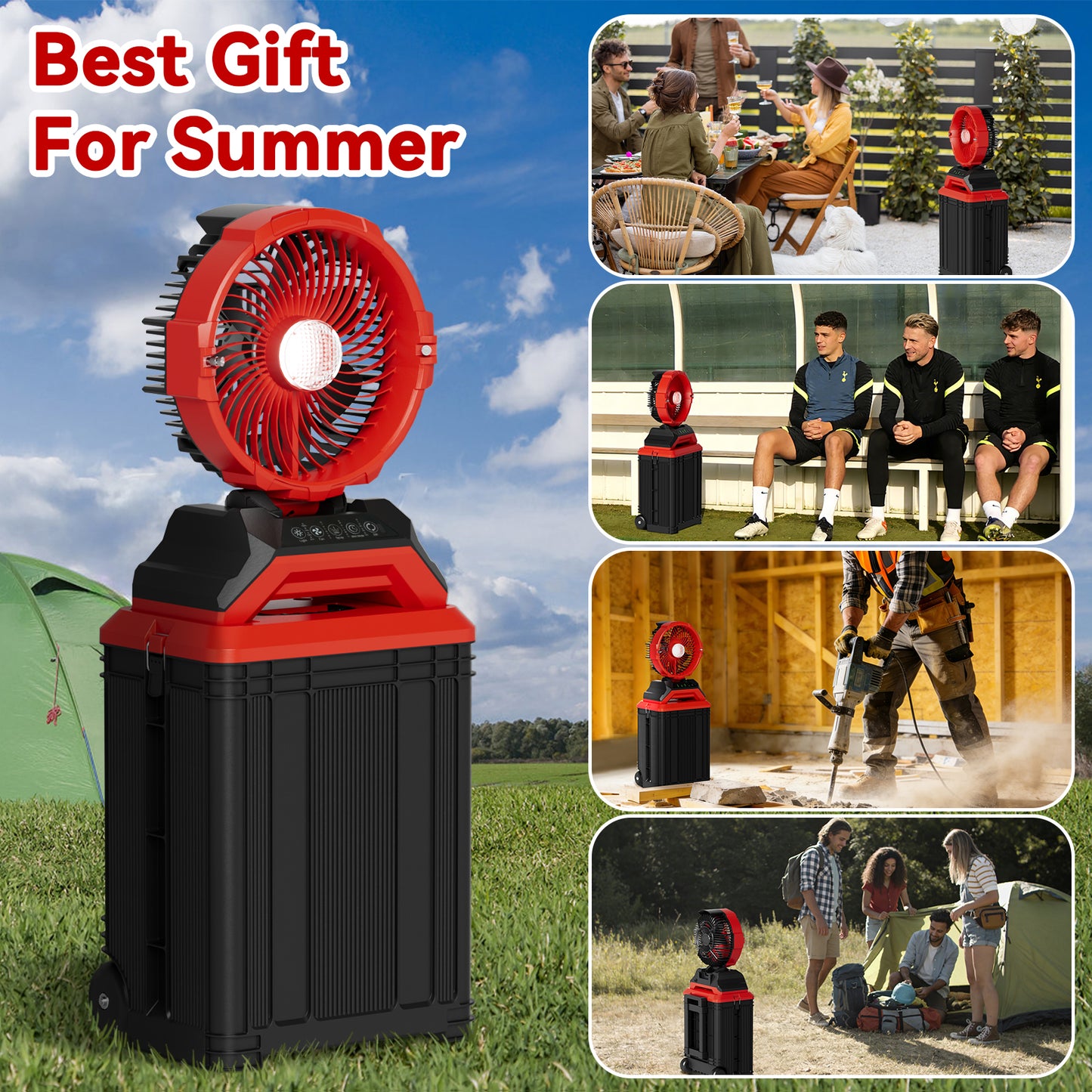 30L Portable Misting Fan with Wheels, 30000mAh Rechargeable Battery Operated Fan, 11" Large Outdoor Fan with Dual Misting Nozzles, 90° Auto-Oscillation, Solar Charging Ready, for Patio, Jobsite